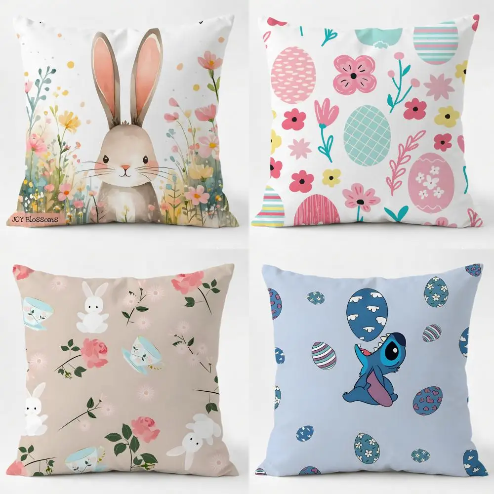 E-Easter Cushion Cover Daily Washable Linen Pillowcase Soft  for Sofa Bed Home Room Decor