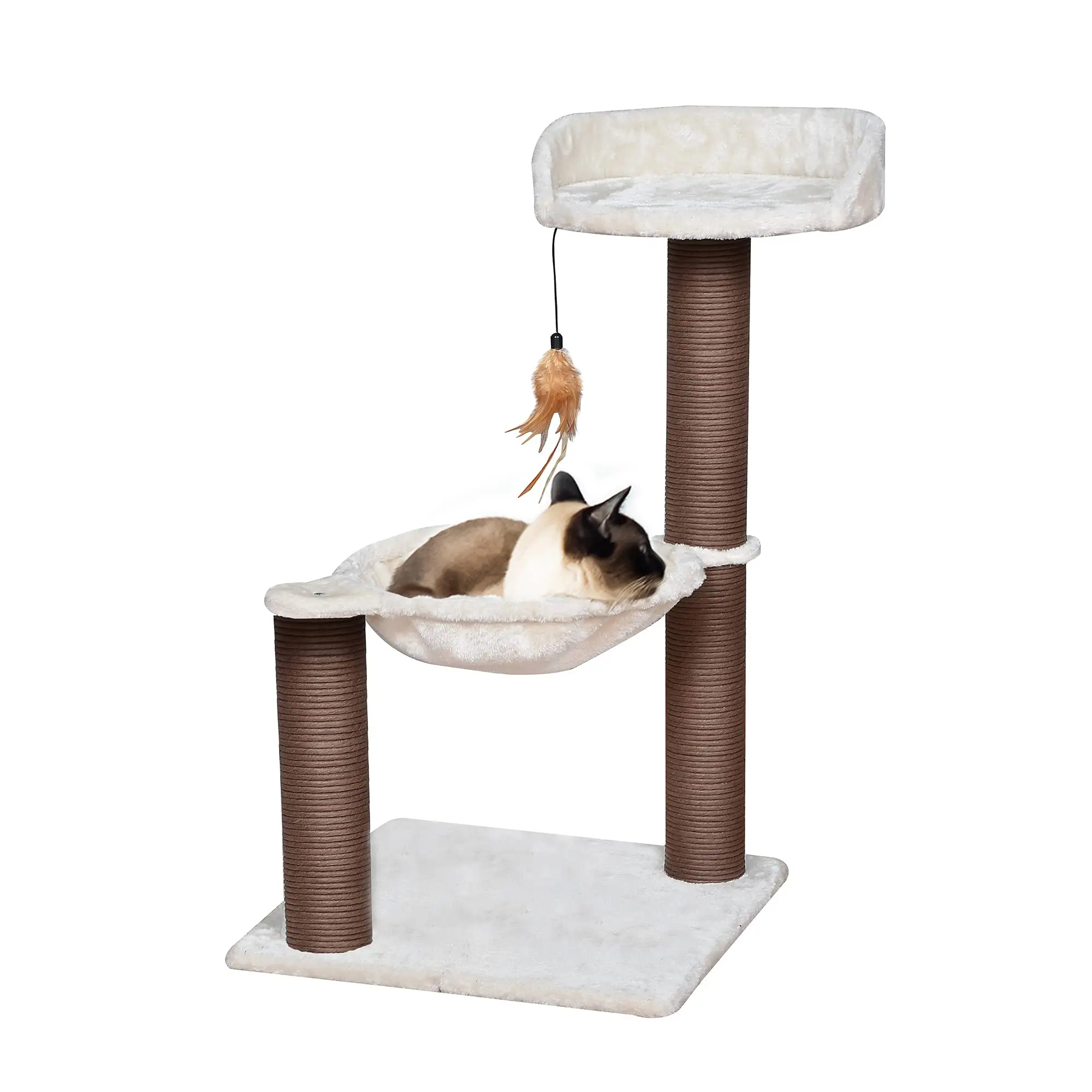 

Scratcher Plush Classical House Furniture Wooden Unique Pet Scrathing Toys Climbing Fluffy Beige Cat Trees For Big Cats