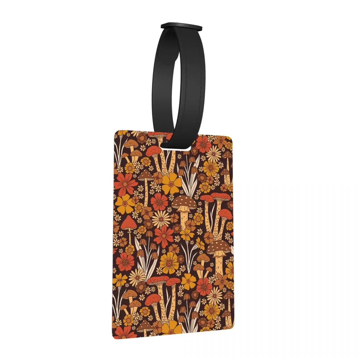 

Retro 1970s Brown And Orange Mushrooms And Flowers Luggage Tags Portable Baggage Boarding Tag Label Holder ID Name Address
