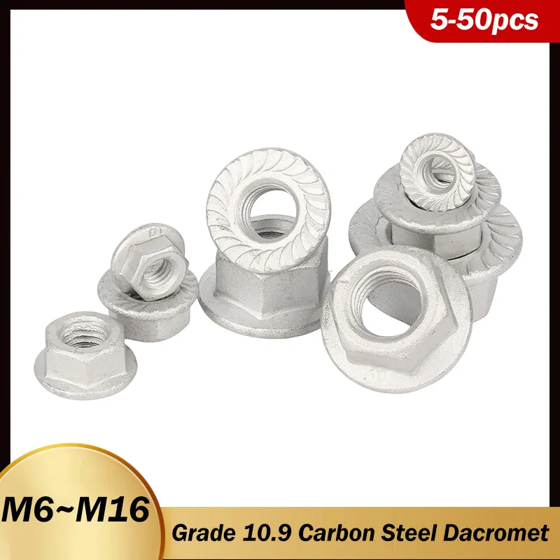 M6 M8 M10 M12 M16 Grade 10.9 Carbon Steel Q230 Dacromet Coating Hexagon Hex Head Serrated Spinlock Lock Flange Nuts GB6177