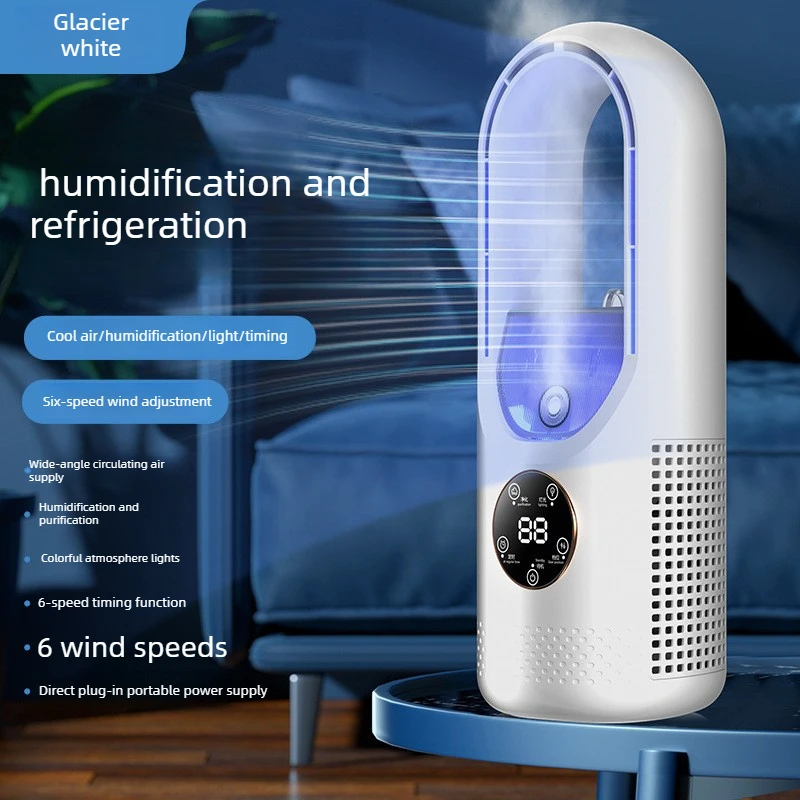 Przenośny Mini Klimatyzator USB, Wentylator Chłodzący Bez Wirnika, 6 Prędkości, Cichy Wentylator Chłodzący z Timerem, Osobisty Chłodzik Powietrza na Biurko