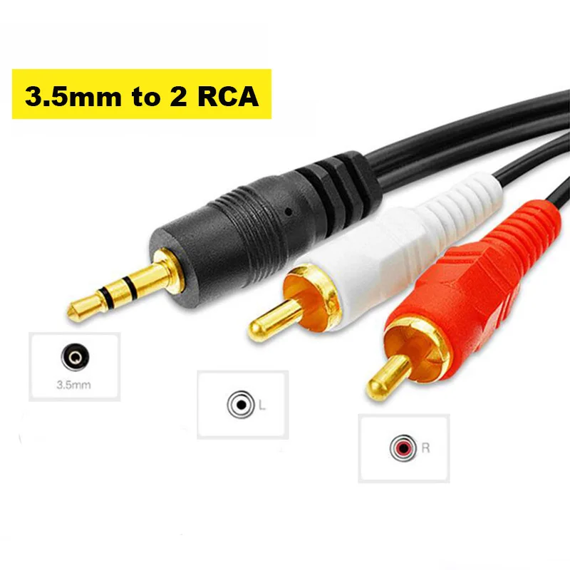 

1.35M 3.5mm Stereo Male Jack to 2 RCA Male AV Music Audio Cable Cord AUX Cable for Mp3 Phone TV Sound Speakers D6