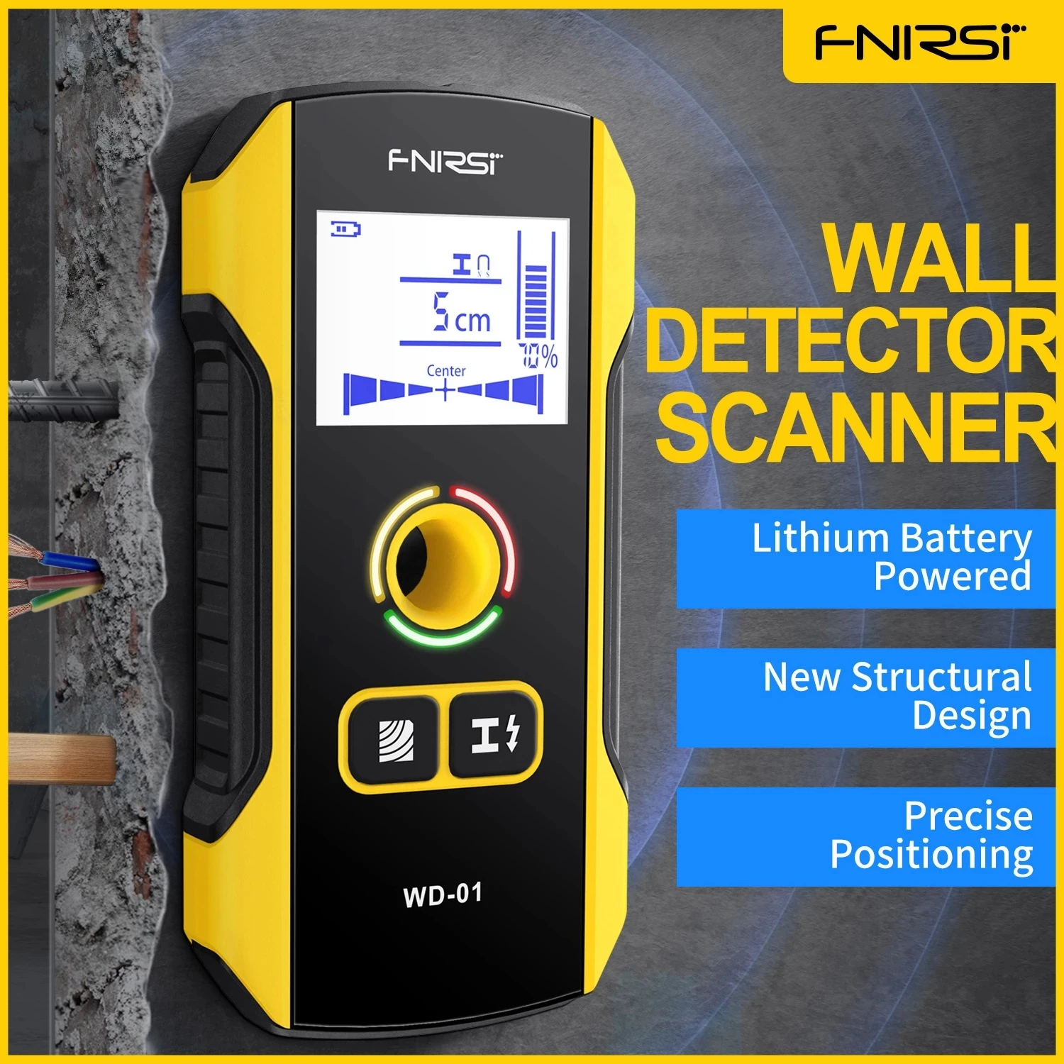 FNIRSI WD-01 WD-02 Metal Detector Wall Scanner with Newly Designed Positioning Hole for AC Live Cable Wires Metal Wood Stud Find