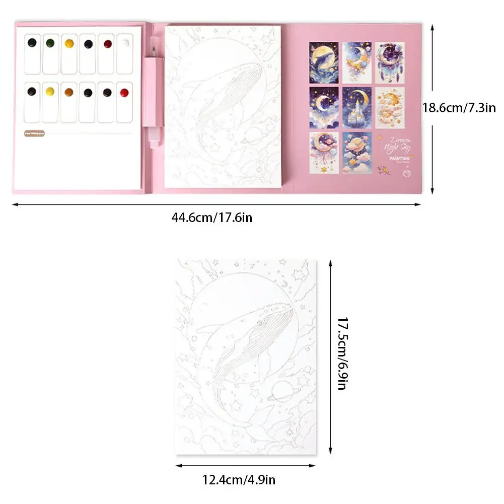 สมุดระบายสีตามตัวเลขเพื่อคลายเครียด - ชุดระบายสีน้ำขนาดเล็กแบบ DIY พร้อมสีที่เติมไว้ล่วงหน้า สมุดระบายสีพกพาแบบพับสามตอน