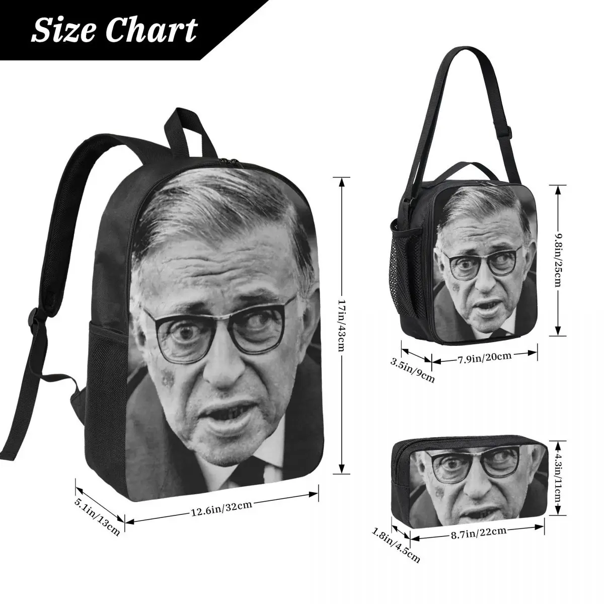 Jean-Paul Sartre Zaino Studente Ragazzi Ragazze BookBag Borsa da scuola Borse a tracolla per computer Borsa da pranzo isolata 3ps Astuccio