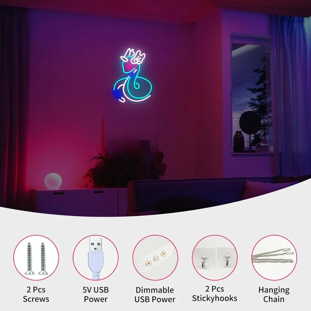 Cute Animal Shape LED Neon Light for Wall Dimmable Neon Sign USB Nursery Girls Room Bar Cafe Home Decor Pink Blue Art Light - view 3