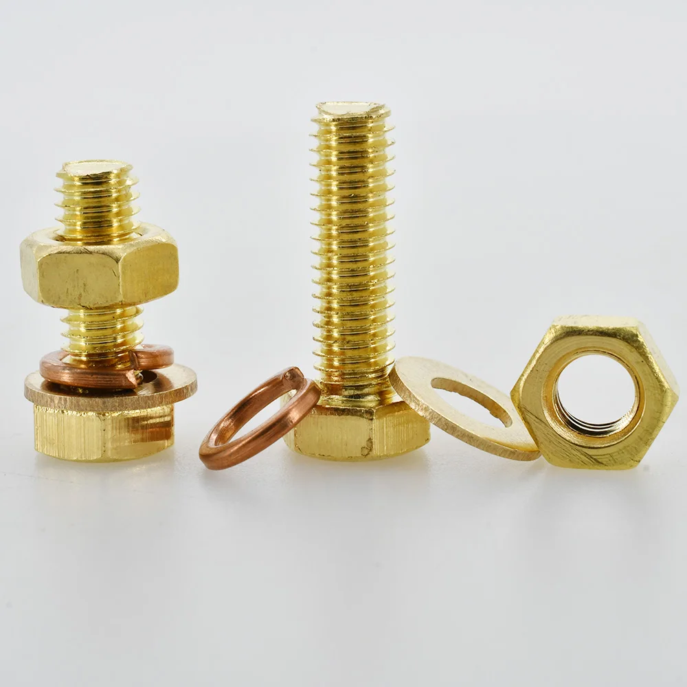 M4 M5 M6 M8 M10 M12 Copper Screw All-Copper Nut Set Brass Outer Hexagon Screw Bolt Flat Pad Spring Pad Assortment Kits