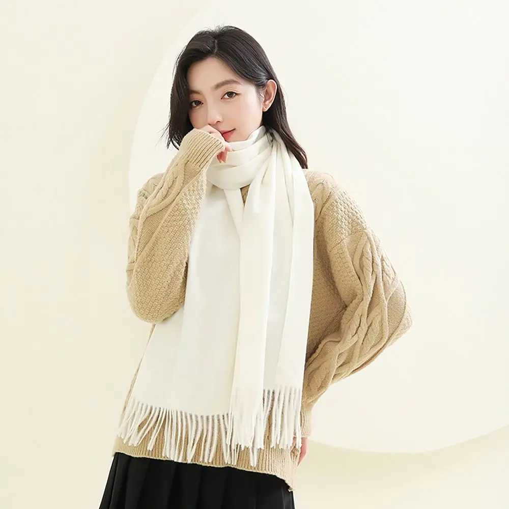 Luxurious 200x35cm Knitted Scarf All-match Solid Color Thickened Shawl Wool Winter Warm Long Scarves for Women Girls Maiden