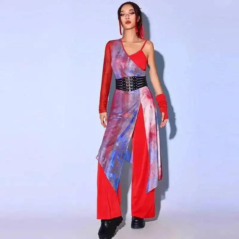 새로운 패션 드럼 댄스 의상 고대 스타일 세트 성인 여성 소녀 그룹 재즈 댄스 중국 스타일 공연 의상