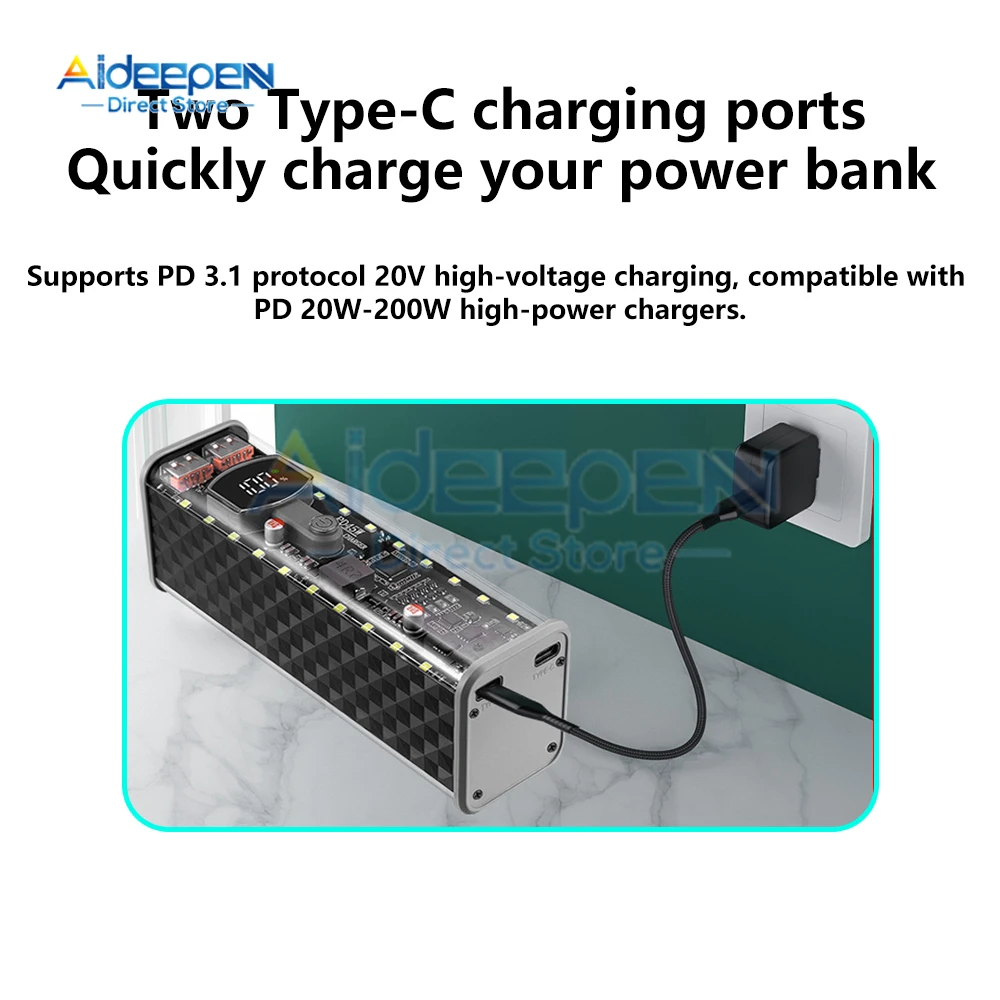 PD45W 8X 18650 USB Type-C بطارية شاحن سريع لتقوم بها بنفسك صندوق بنك الطاقة للهاتف شحن إلكتروني لا يشمل البطاريات
