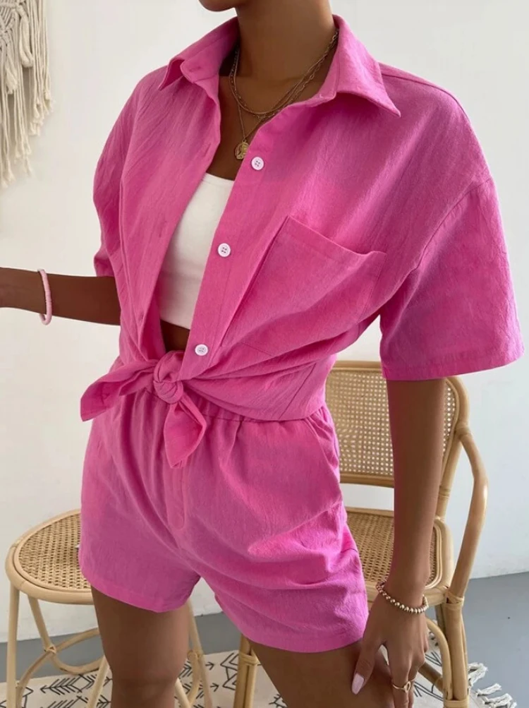 NHKDSASA Cotton Loungewear Women Cardigan Suits with Shorts Casual Sleepwear Summer Pajama 2 Piece Set Home Clothes Peignoir