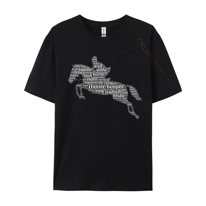 Horse Jumping Word Cloud For Horse Lovers T-shirts Cotton T Shirt Normal Harajuku Tee Shirt For Men On Sale Comfortable