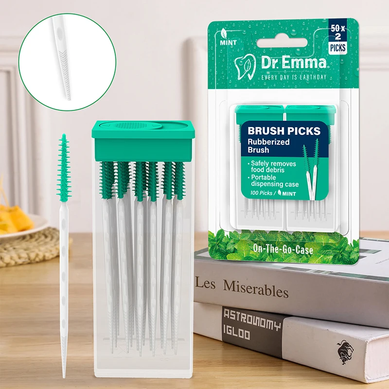 100 قطعة من فرش السيليكون بين الأسنان، فرشاة أسنان الأسنان بين الأسنان، أعواد أسنان من السيليكون مع أداة تنظيف الفم