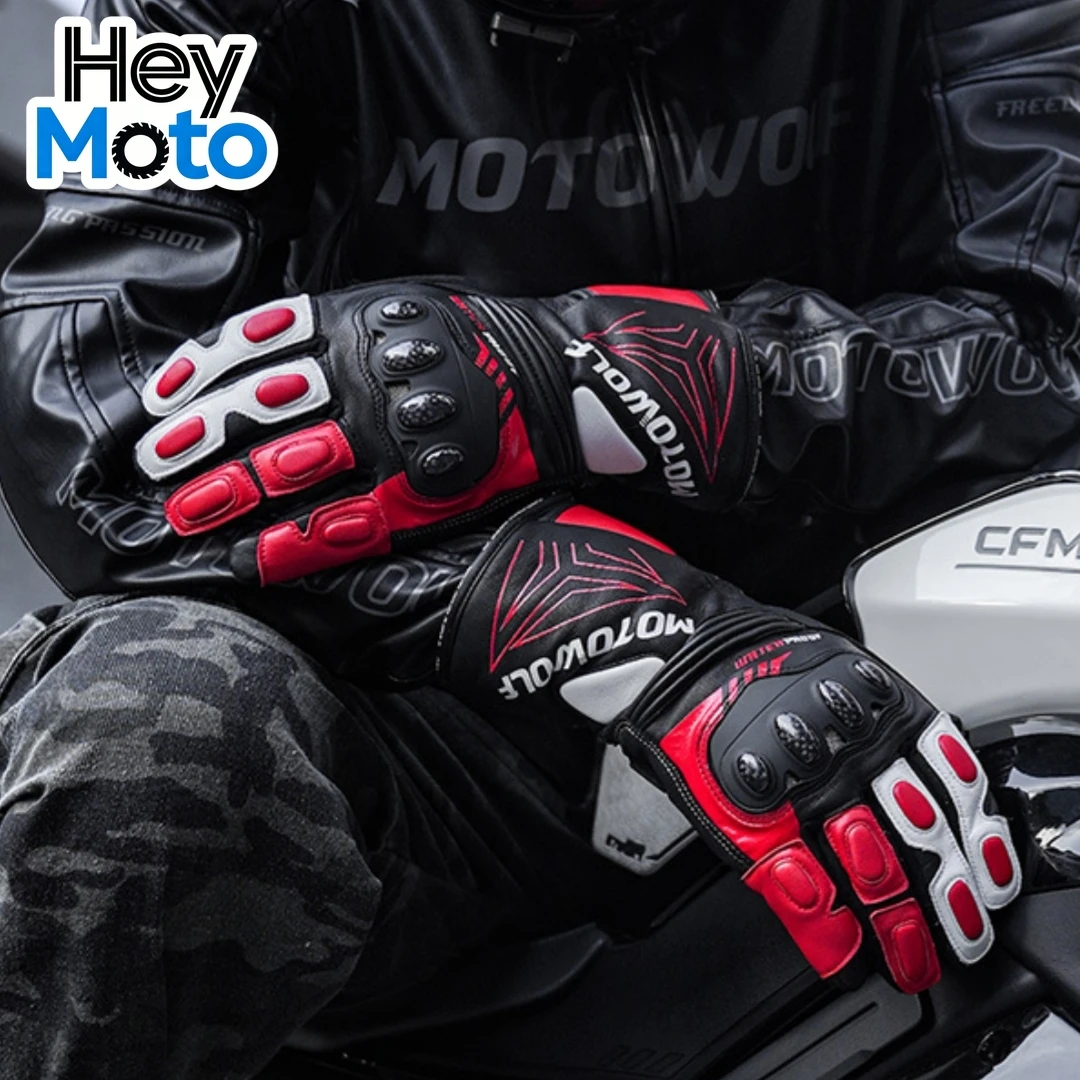 

Motorcycle Gloves Winter Warm Waterproof Gloves Windproof Genuine Leather Gloves Cycling Carbon Fiber Touch Screen Protective
