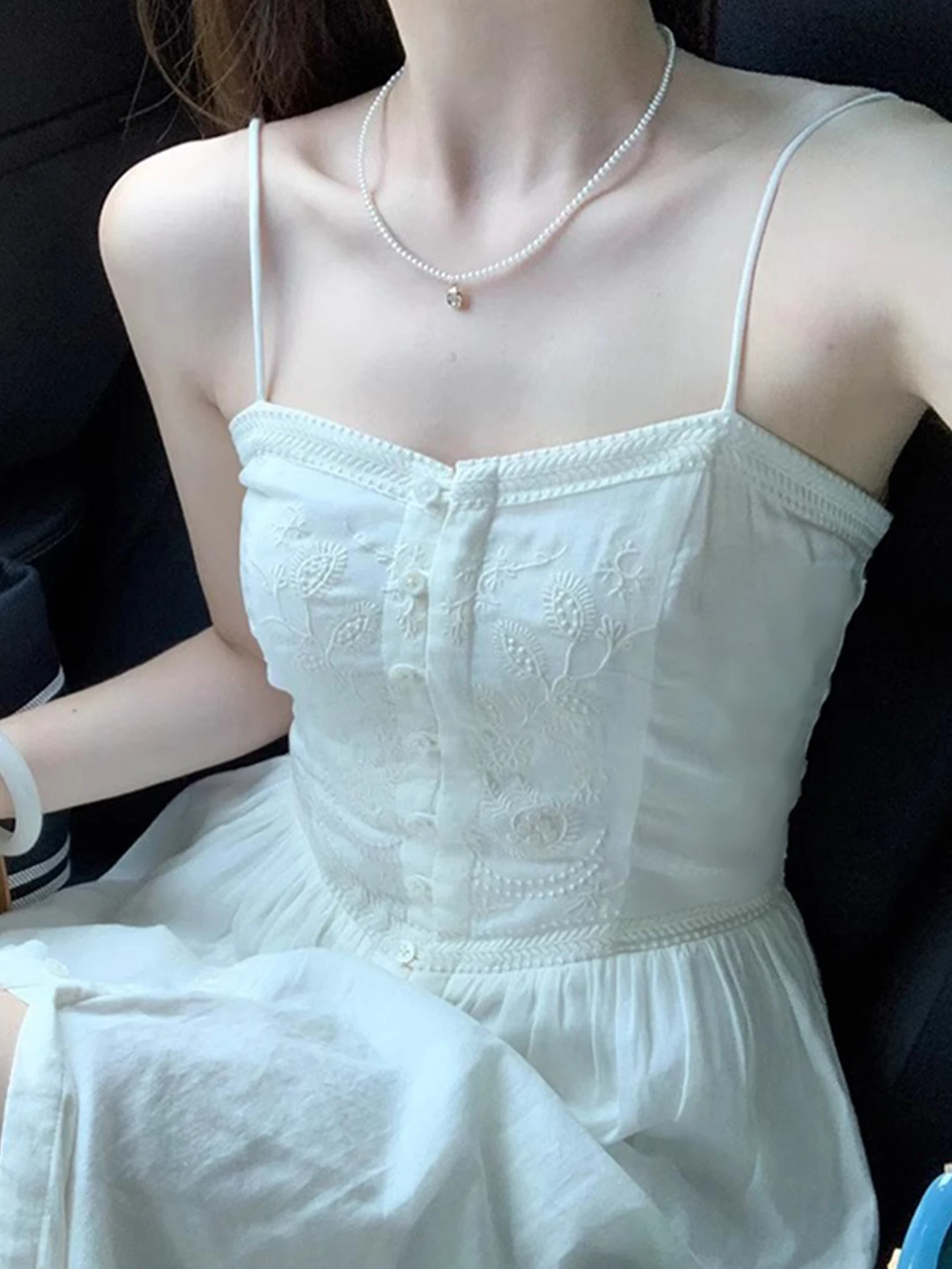 

Новое белое летнее модное длинное платье без бретелек 2026 года для женщин, повседневное, с завышенной талией, из полиэстера и хлопка