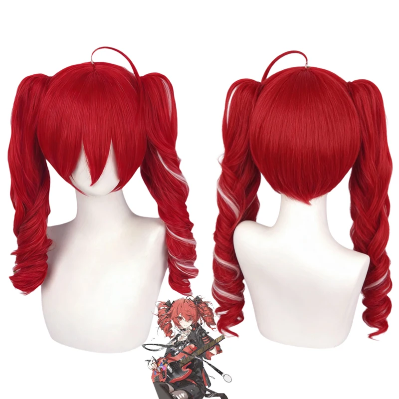 Kasane Teto Cosplay Wig Red Double Ponytail Highlight Long Curly Hair for UTAU Anime Cos High Temperature Fiber Full Head Wig