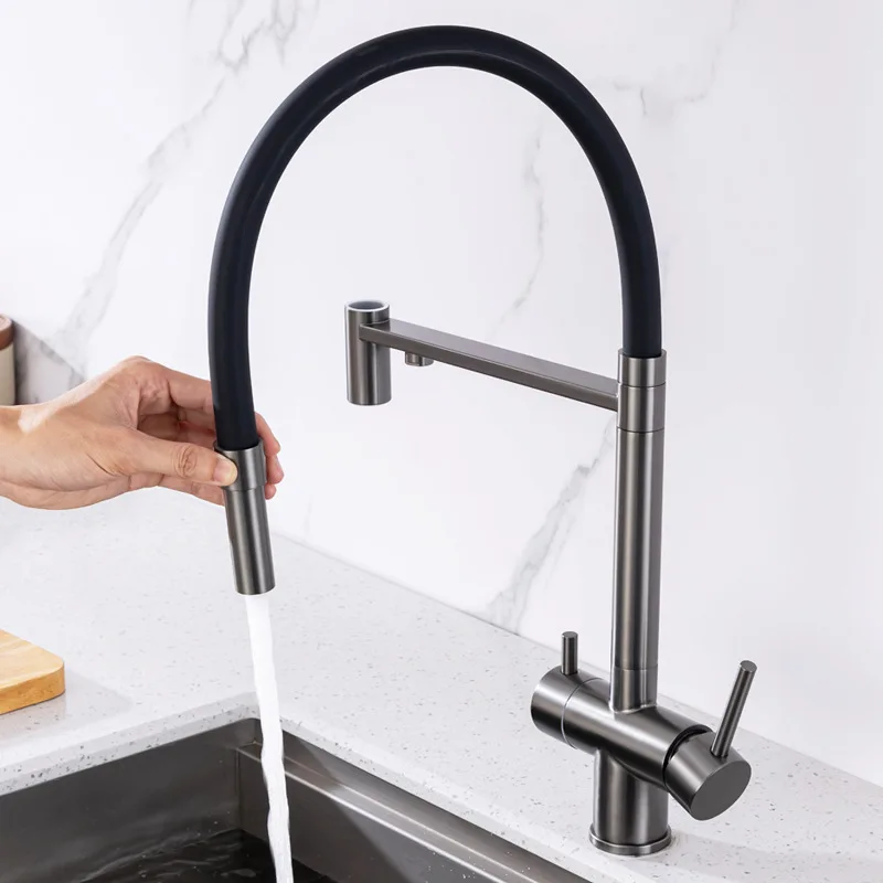 

Кухонная мойка из нержавеющей стали с выдвижным смесителем для горячей и холодной воды, однорычажный кран.