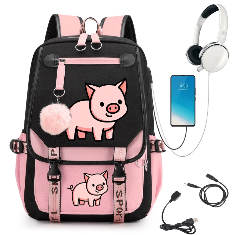 Pink Pig Girl School Bag Backpack Back Pack for Teenager Women Children Female Pink Schoolbag Primary High Bagpack Class Teens