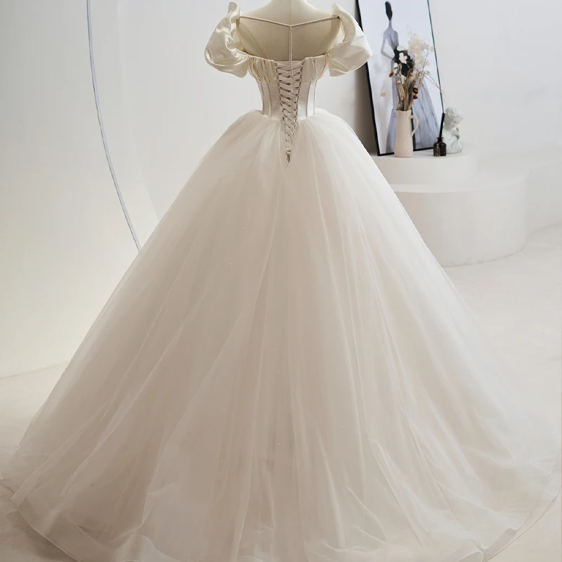 Jancember Wedding Gowns With Lace Up Princess Ball Gown Square Collar Short Sleeve Bride Dress Dresses vestido de novia QW01226