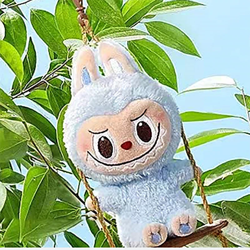 POP MART Labubu Wood Workshop Series Swing Plush Pendant Keychain Anime Action Figure Guess Bag Ornament Figurines Home Decor