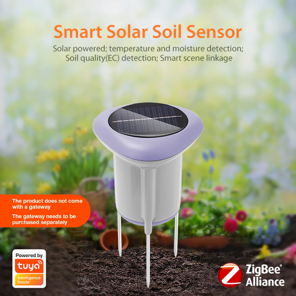 Wireless Tuya Smart Zigbee Solar Soil Sensor Temperature Humidity Soil Tester APP Control Soil Thermometer for Garden
