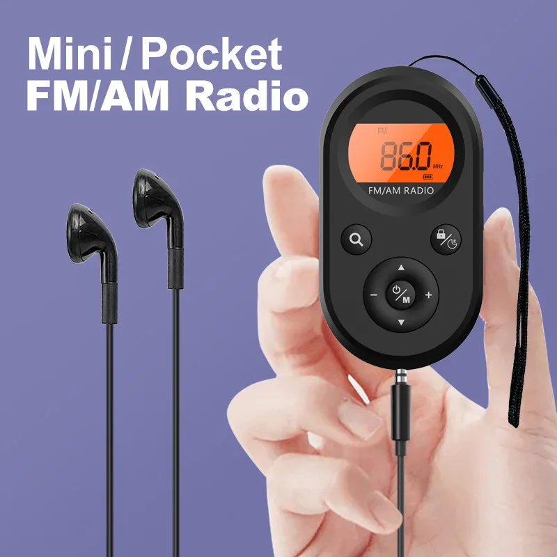 Portable FM AM Mini Radio 76-108Mhz Rechargeable Pocket Radio Receiver with Backlight Lcd Display and Headphones