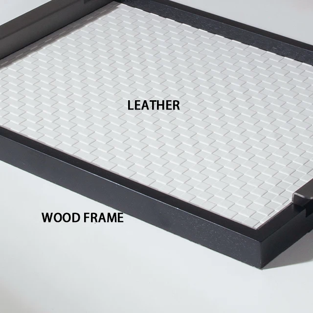 Custom Leather Serving Tray with Metal Handles Matching Storage Boxes and Tissue Boxes Decorative Ottoman Coffee Table Tray