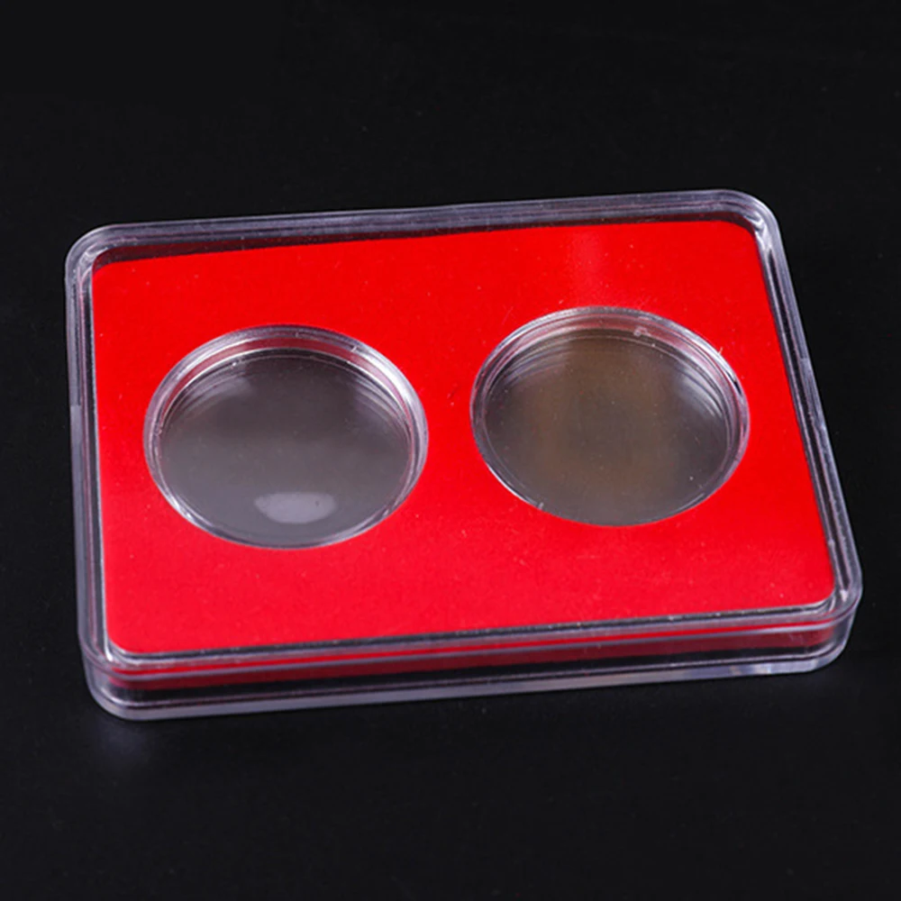 Coin Holder Display Case Organizer Collection Box Protector 2-Grid Commemorative Coin Storage Holders Safe Money Parts