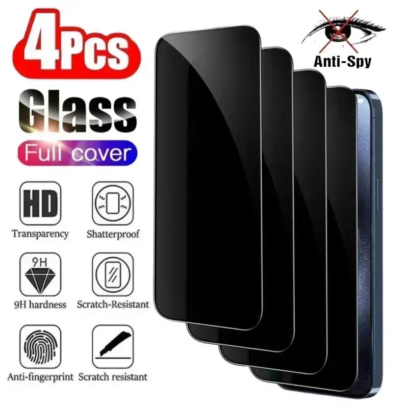 

4pcs Full Cover Privacy Tempered Glass For iPhone 15 14 13 12 11 PRO MAX Anti-Spy Screen Protectors For iPhone XS Max XR 7 8 SE