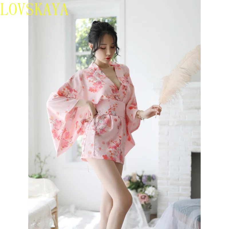 New tempting Japanese printed kimono provocative nightgown bathrobe set