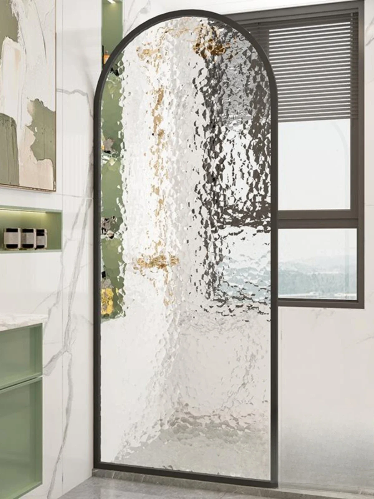 Open shower room dry and wet separation partition bathroom toilet very narrow stainless steel arc water pattern
