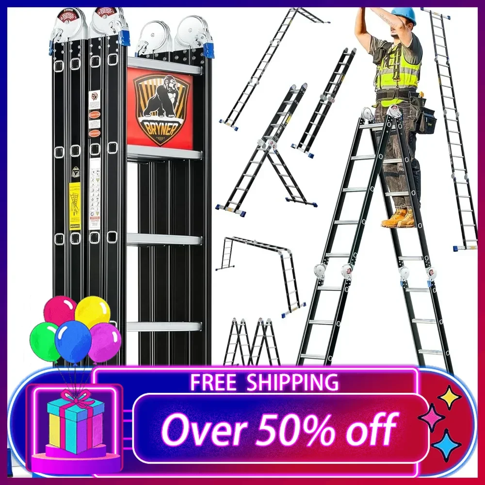 

Folding Step Ladder, 19.6ft, 7 in 1 Multi-Purpose Folding Adjustable Telescoping Aluminium Extension Ladders, 330lbs