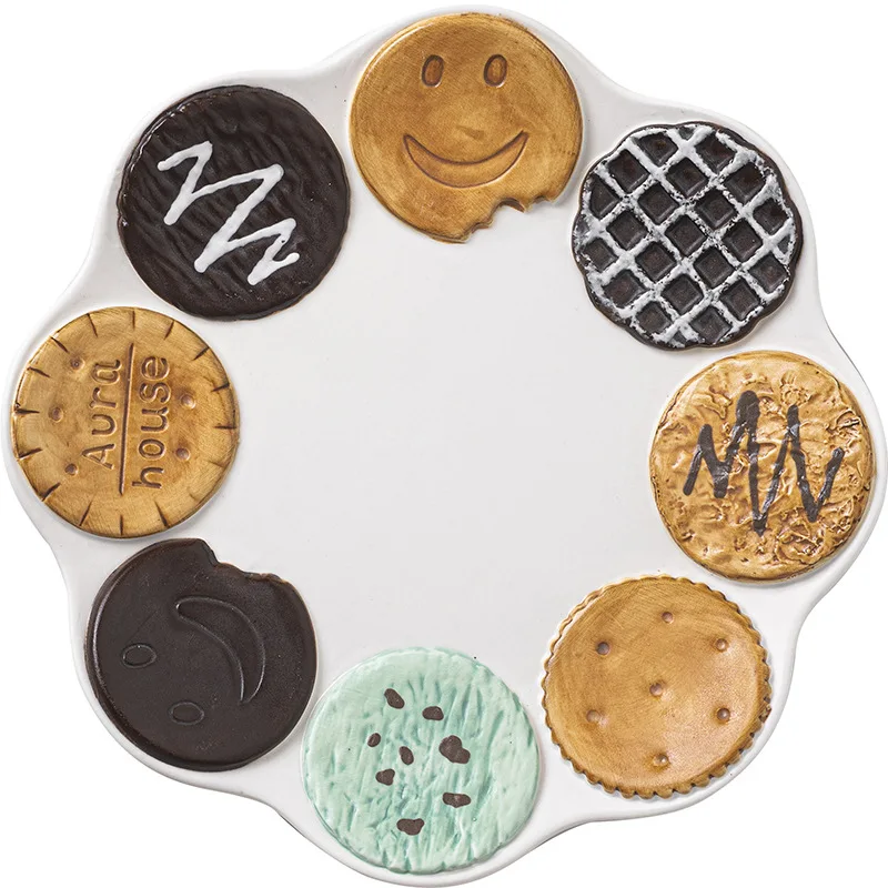 

Korean-Style Biscuit-Themed Ceramic Plate Ins Fashionable Cute Dinnerware Set Breakfast Dessert Salad Dish Casual Diningware