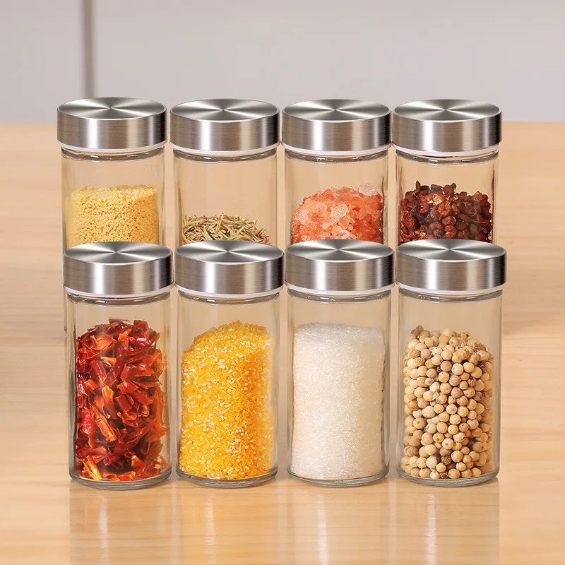 3pcs Glass Seasoning Jar With Stainless Steel Lid Salt Pepper Chicken Essence Storage Bottle Kitchen Camping Barbecue Spice Jar