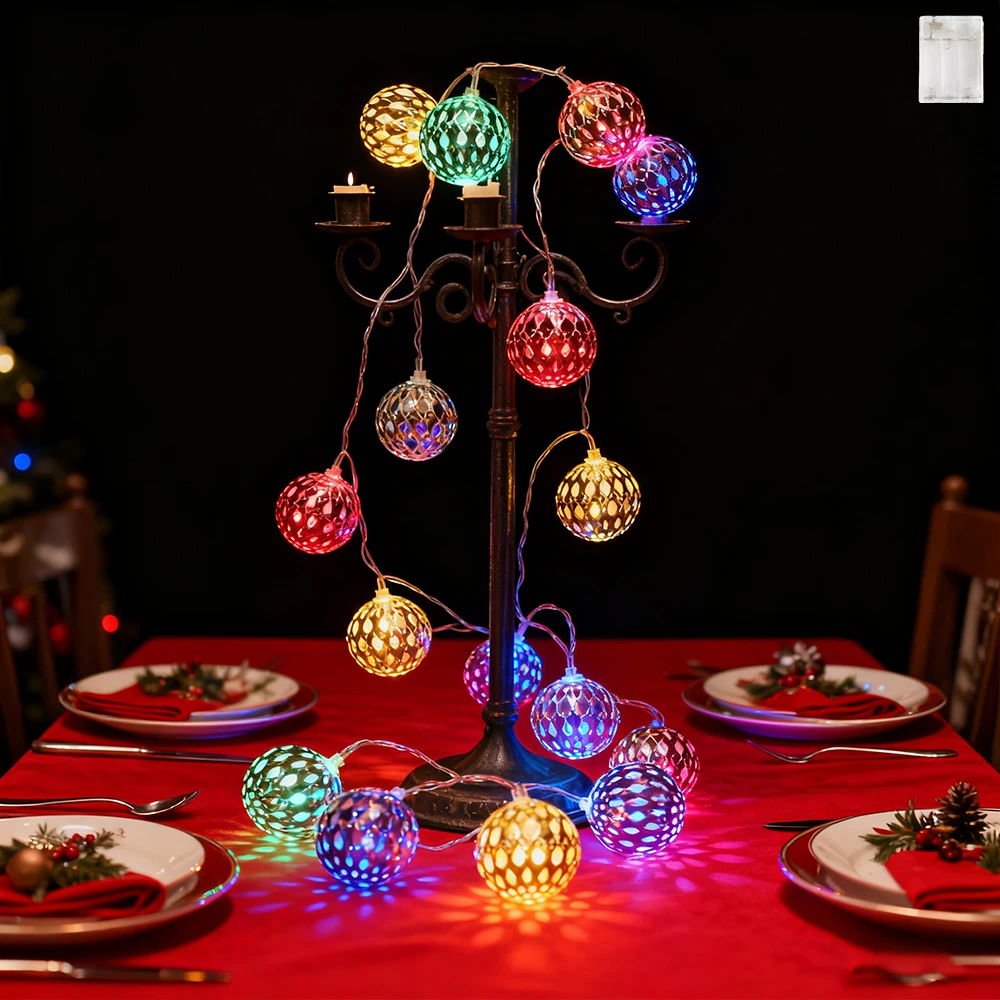 1 st Marokkaanse lichtslingers, 20 LED-bol gouden batterij-aangedreven metalen ballen kerst lichtslingers (niet inbegrepen batterij)