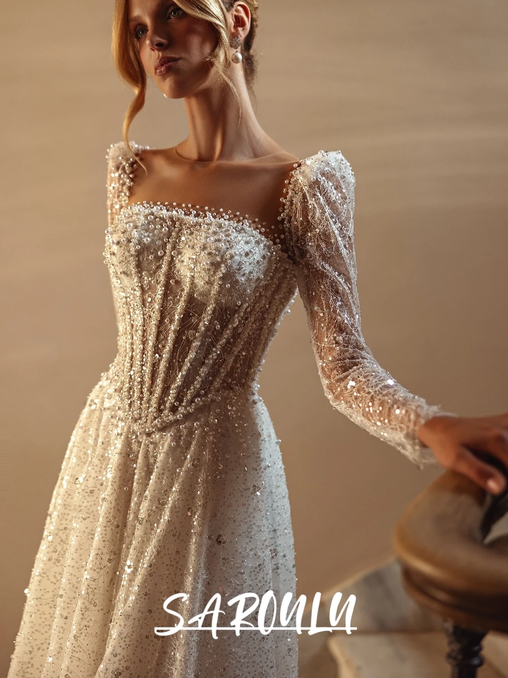 

Элегантное свадебное платье с пышными рукавами и квадратным вырезом, индивидуальный пошив, изящное, блестящее, в пол, для невесты