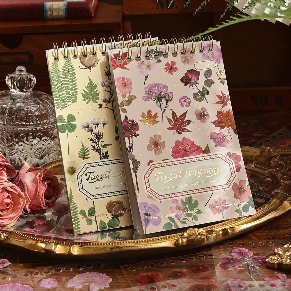 20 sheets Vintage Plant Flower PET Scrapbooking Sticker Coil Book Transparent Waterproof Decorative Aesthetic Stickers