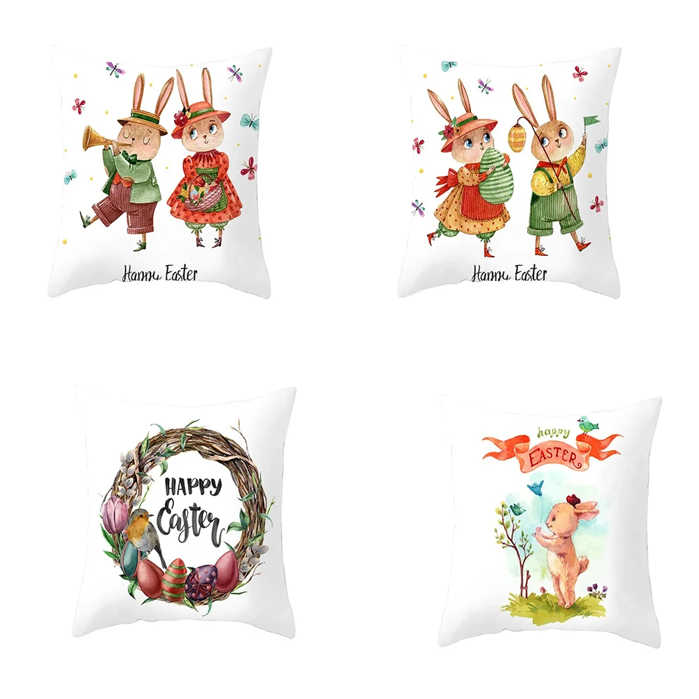 

Happy Easter Pillowcase Cute Rabbit Cushion Cover Garland Printed Pillowcase