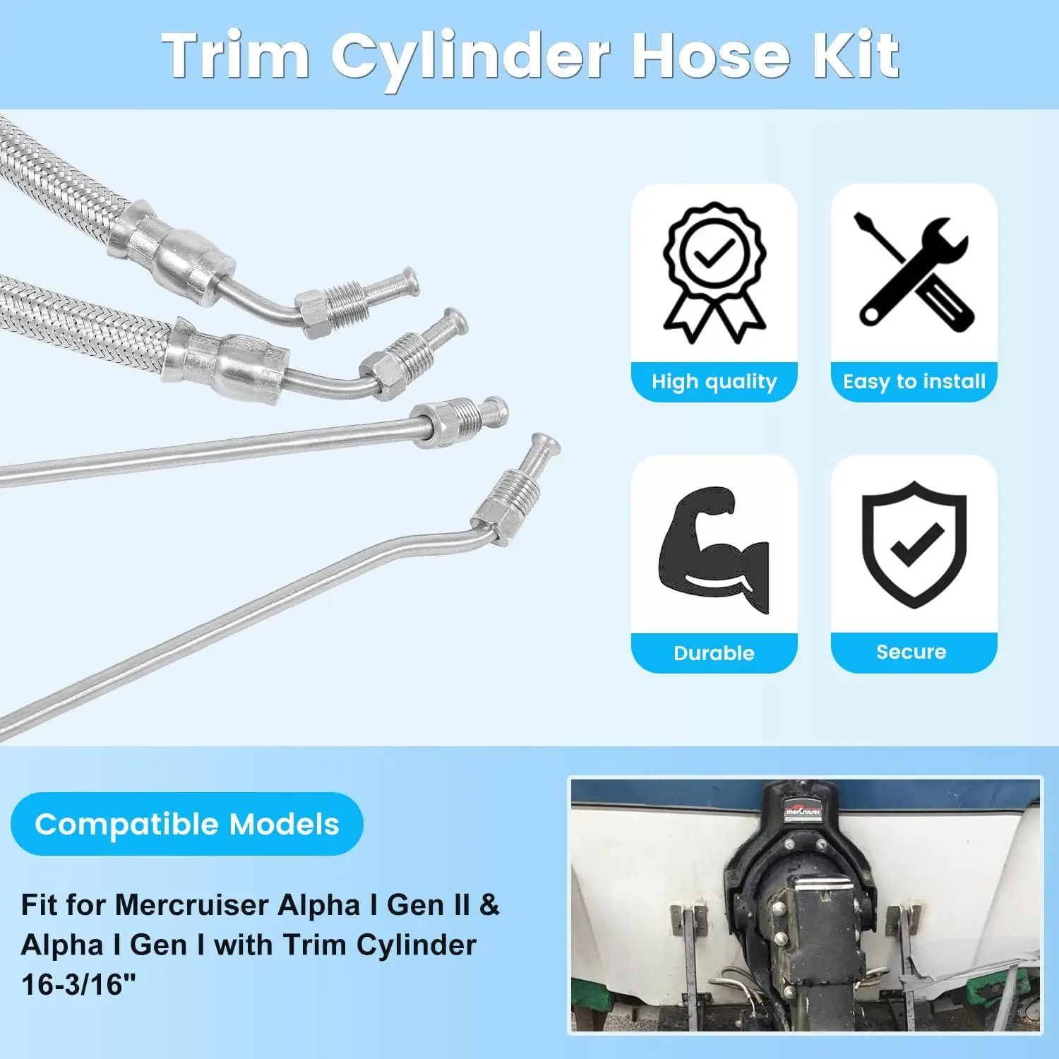 TM Trim Tilt hydraulic Ram Cylinder hose kit Fit for Mercruiser Alpha One I Gen I 16-3/16\