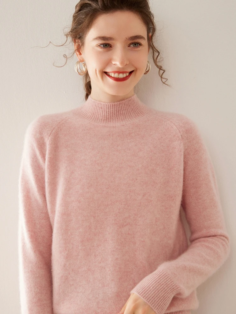 

Лидер продаж, женский пуловер, свитер из 100% кашемира, вязаный осенне-зимний топ с воротником-стойкой, мягкий комфортный универсальный базовый топ с длинными рукавами