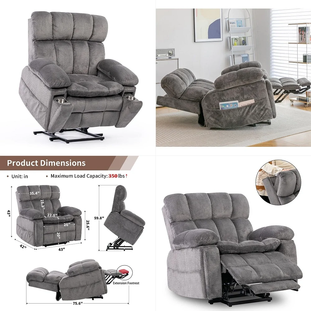 

Duty Power Lift Recliner Chair for Elderly, 400lbs Capacity Massage and Heat Recliner, Soft Corduroy 160 Reclining Electric Sta
