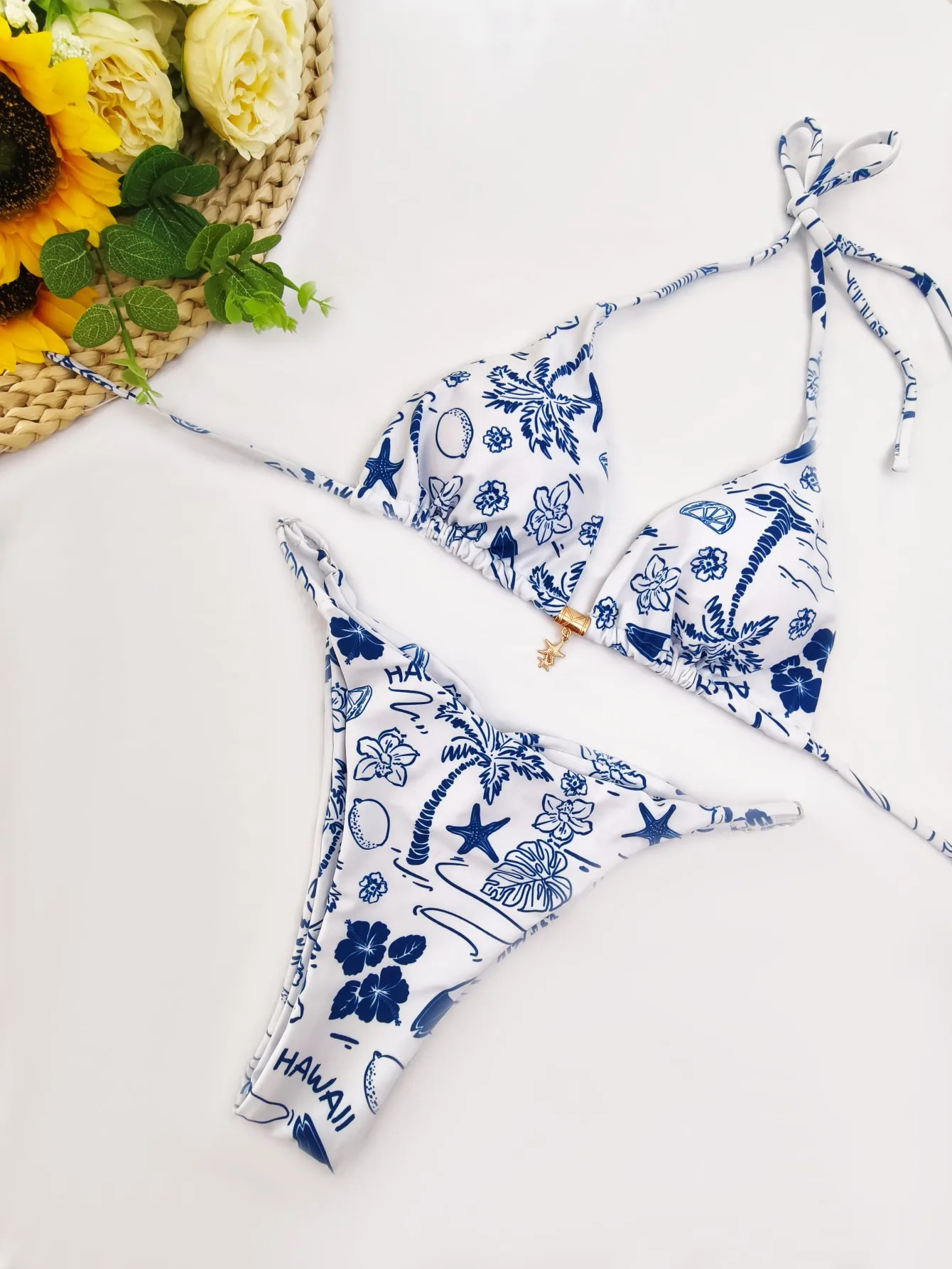 

Сексуальные микро-бикини с принтом в горошек, комплекты из двух предметов, купальник с завязками на шее и тонкими бретелями, пляжная одежда, купальники, бикини, танкини