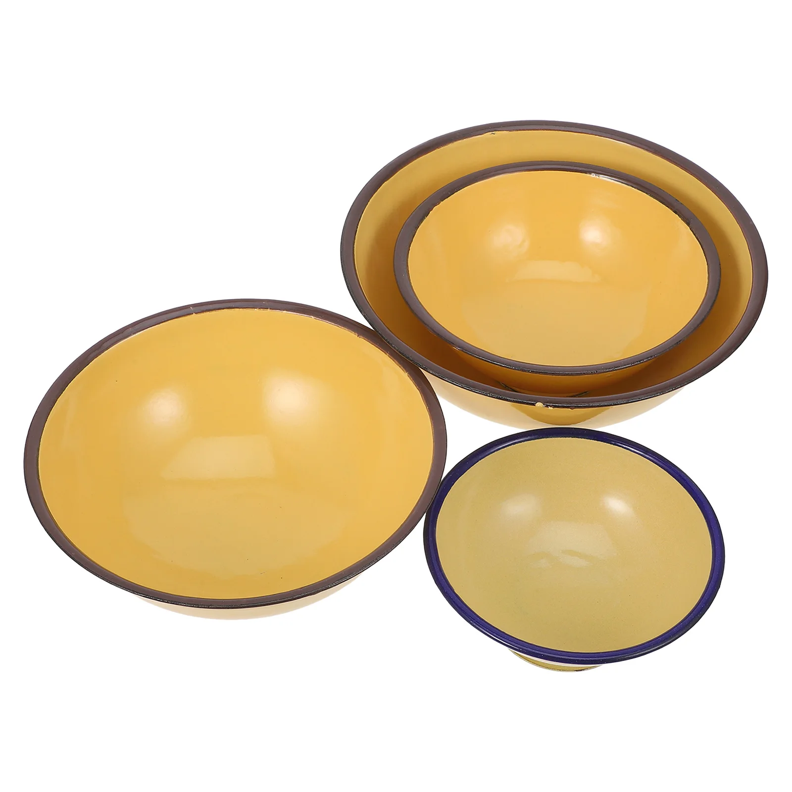 

4Pcs Retro Enamel Bowl 13Cm 16Cm 18Cm 20Cm Yellow Vintage Household Bowl for Soup Salad Fruit Pastry Prepare Dishware