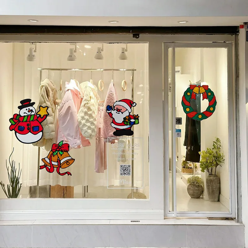 

Christmas Window Clings - Cute Cartoon Static Stickers for Glass Door Decor, Festive Holiday Home & Shop Decoration​​