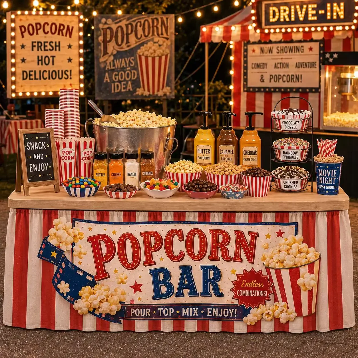 tableskirt 1 piece 2D flat printing - American retro cinema style, suitable for all seasons