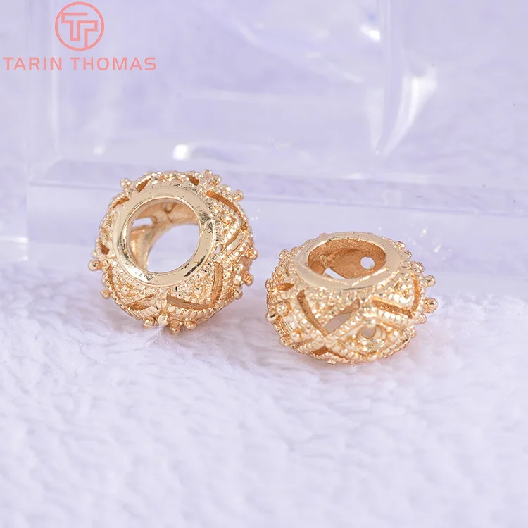 (2966)6PCS 11x6MM 24K Gold Color Plated Brass Large hole Spacer Beads Bracelet Beads High Quality Diy Jewelry Accessories