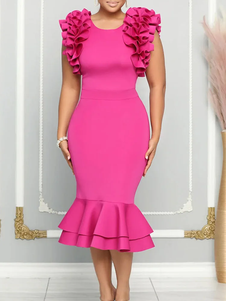 

Elegant Celebrity Prom Party Dresses Women Evening Birthday Night Club Petal Sleeve Ruffles Cocktail Mermaid Bodycon Midi Dress