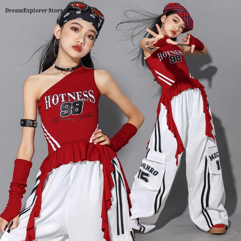 الفتيات الهيب هوب الحلو المحاصيل الأعلى نفخة التنانير البضائع السراويل الطفل الشارع الشهير فتاة مجموعة ازياء الاطفال K-pop شارع الرقص الملابس مجموعات #5