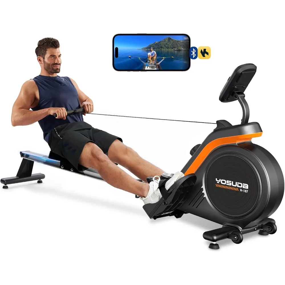 Máquina de remo magnético/DE AGUA, 350 LB de capacidad de peso, Rower plegable para uso doméstico con Bluetooth, compatible con aplicación