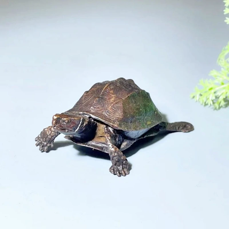Little Fairy/Retro Copper Feng Shui Longevity Turtle Statue Desk Small Ornaments Home Decoration Craft Accessories Animal Statue